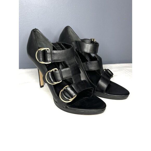 Vintage Cole Haan High Heels Shoes Women 8.5 Black Leather Buckle Strap Open Toe - Picture 1 of 16